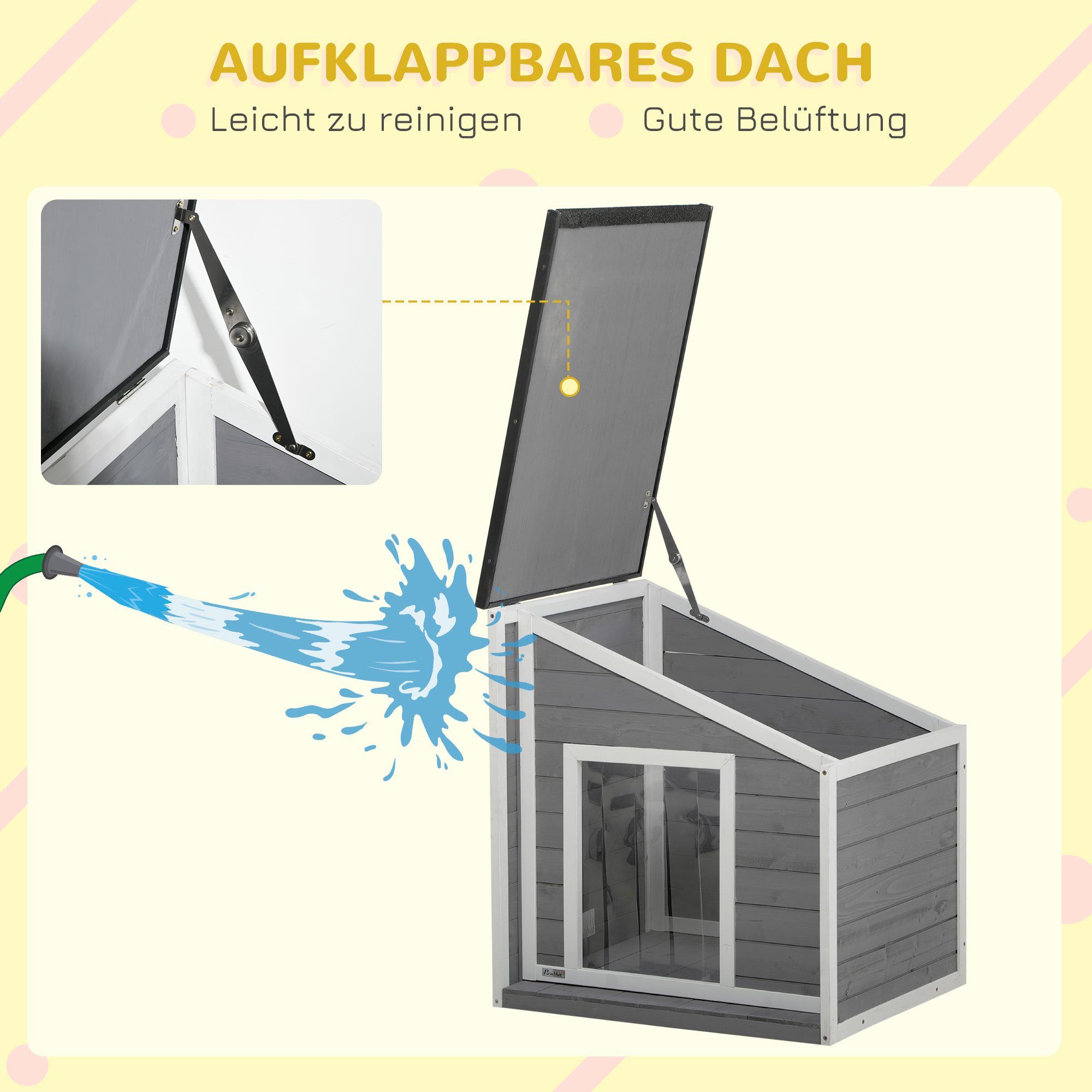 PawHut Hundehütte wetterbeständig, Asphaltdach, BxTxH: 71x58x53-77 cm