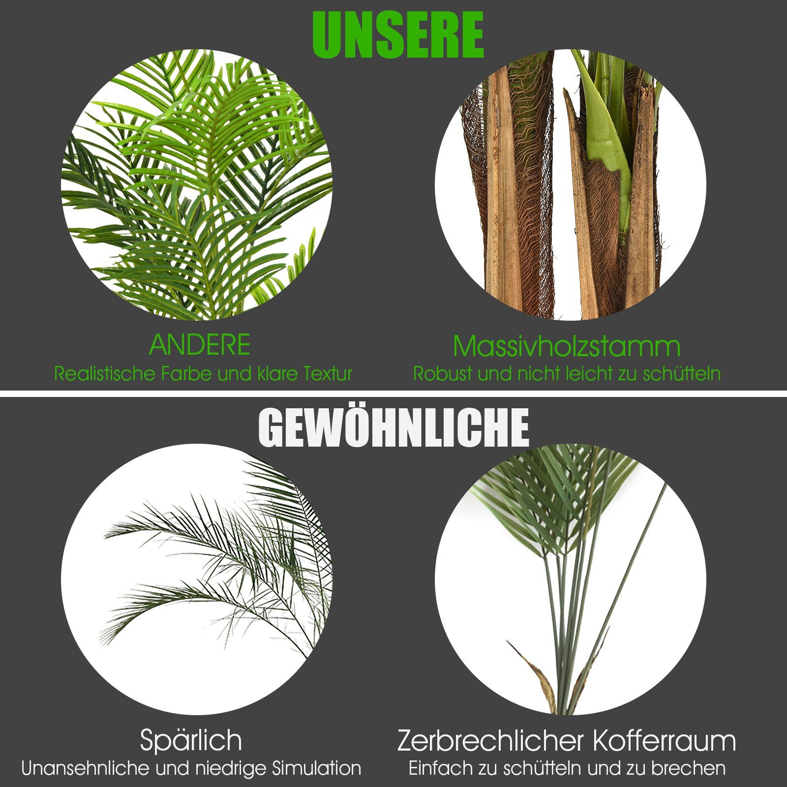 Kunstbaum Phoenix Palme, COSTWAY, Höhe 130 cm, mit Kunststoff-Topf