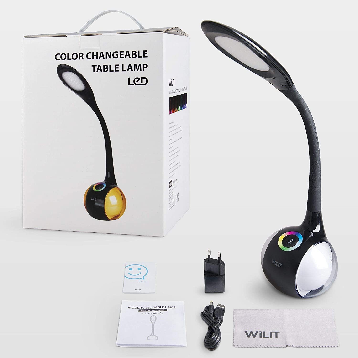 WILIT LED Tischleuchte 5W LED Schreibtischlampe Kinder Nachttischlampe Touch Dimmbar, LED fest integriert, Neutralweiß, Stufenlos Einstellbares Farblicht und 3 Helligkeitsstufen