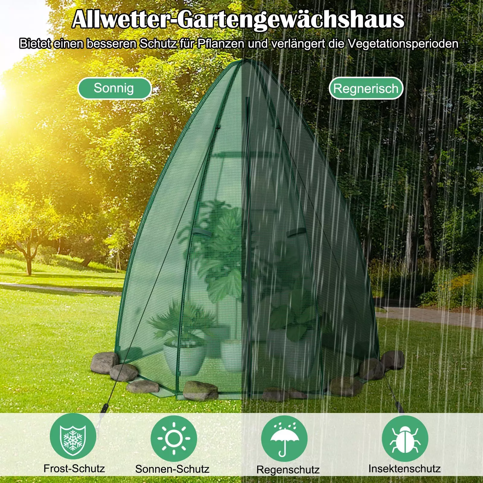 COSTWAY Foliengewächshaus Gewächshaus, mit Allwetter-PE-Abdeckung & Rolltür