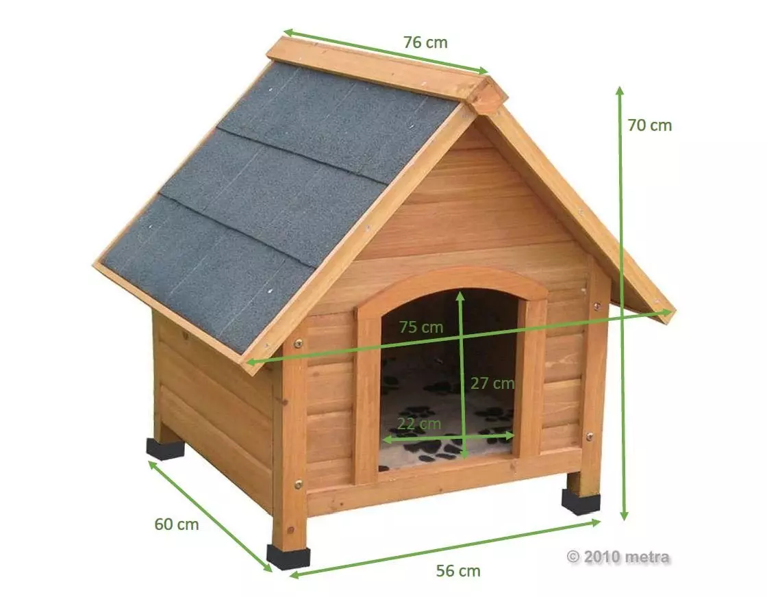 metra-direkt Hundehütte Massivholz Spitzdach - Wetterfest & Atmungsaktiv - 70x60x75 cm, Grüne Dachpappe, Kunststoffschutz für Füße, Winddicht
