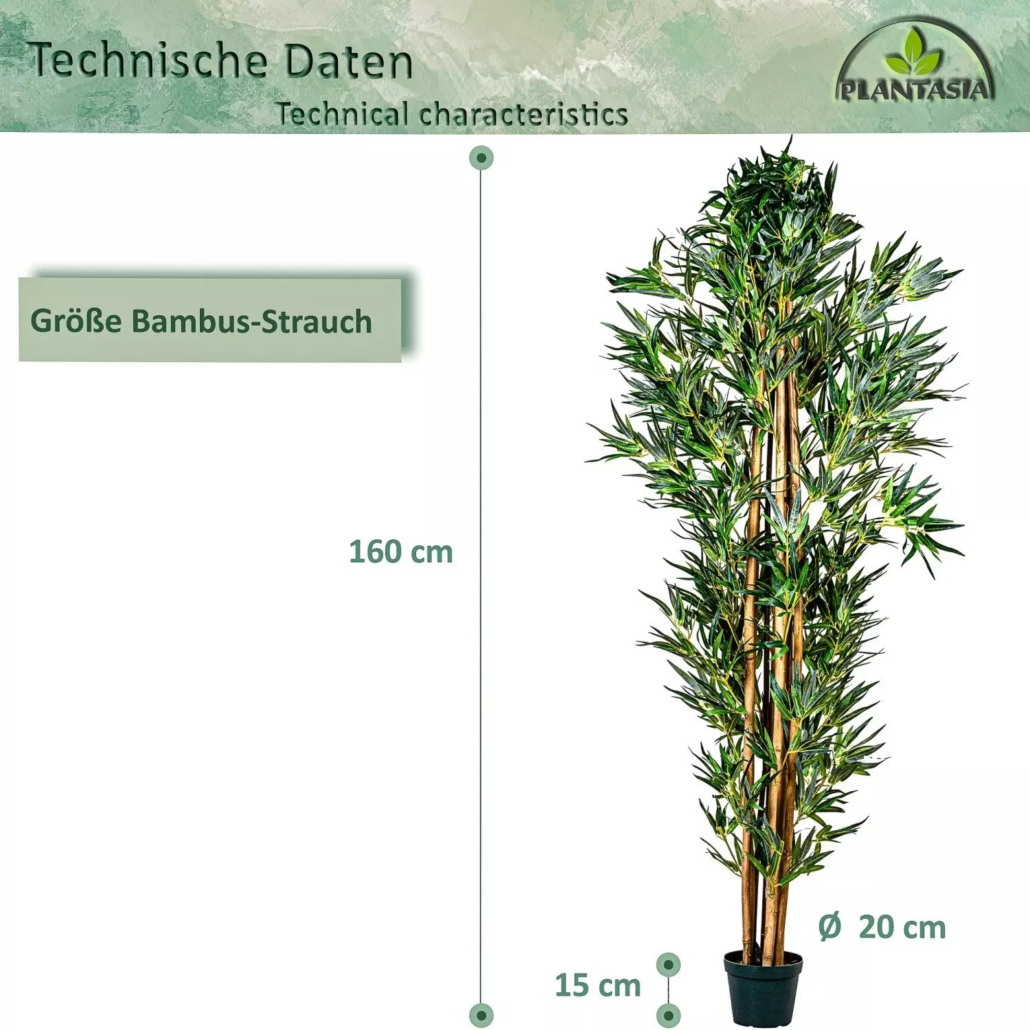 Kunstbaum Künstlicher Bambus Strauch Kunstbambus Deko Bambus, PLANTASIA, Höhe 160,00 cm, 160 cm, 1104 Blätter, Echtholzstamm, Größenwahl