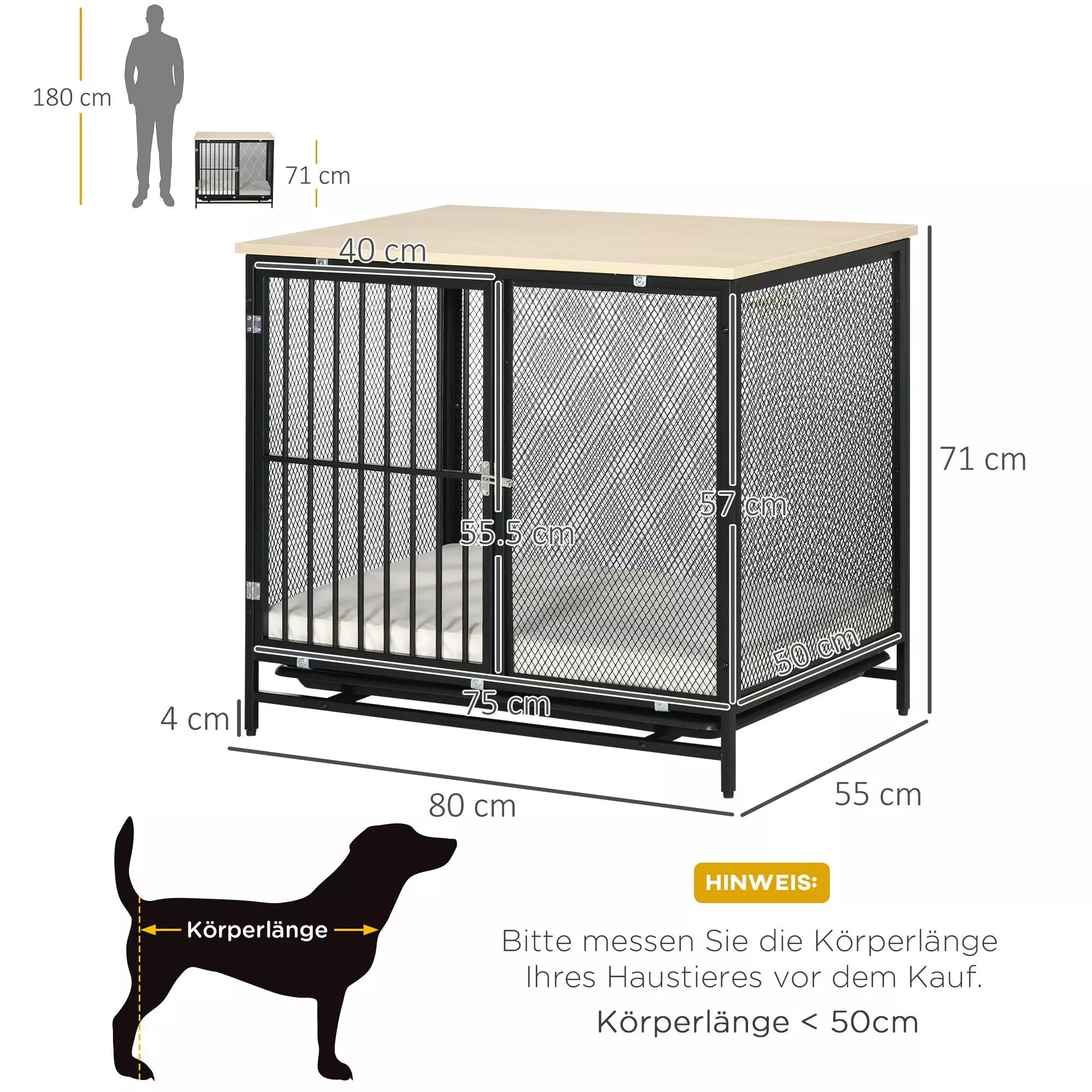 PawHut Hundehütte Hundekäfig, BxTxH: 80x55x71 cm