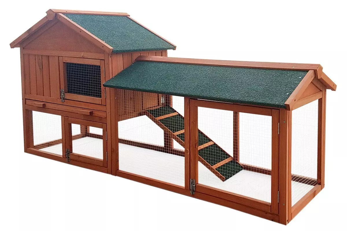 BRAST Kleintierstall Hasenstall Hühnerstall Kaninchenstall XXL wetterfest, 180x85,5x52cm zweistöckig incl. Freilaufgehege verschließbare Türe