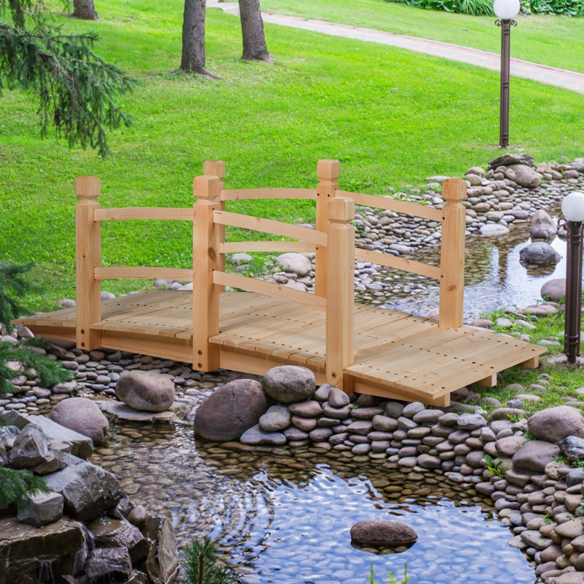 COSTWAY Zierbrücke, Holzbrücke, Gartenbrücke, Dekobrücke, 150 x 67 x 55 cm