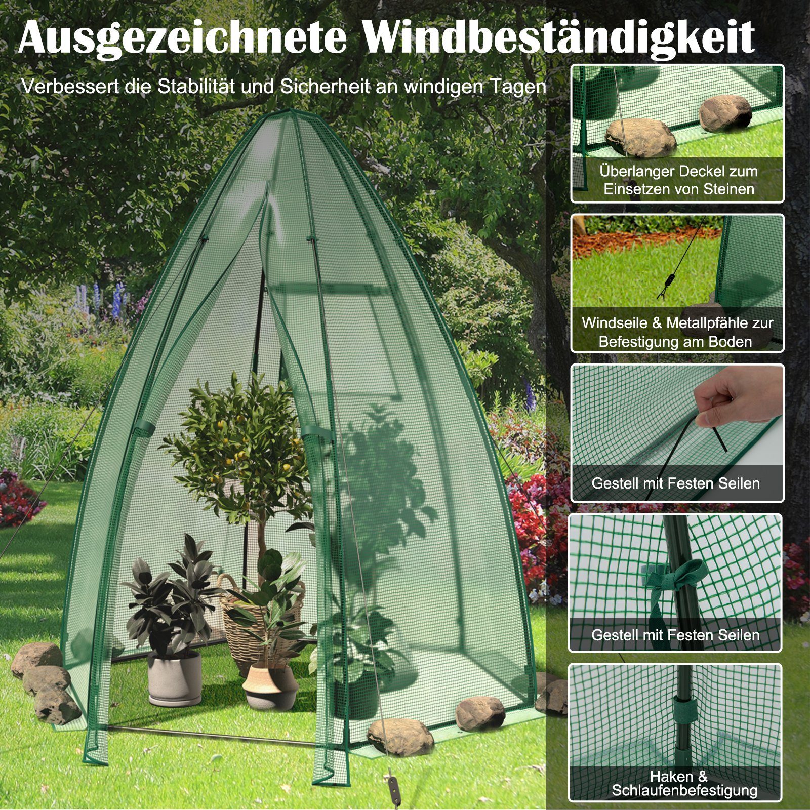 COSTWAY Foliengewächshaus Gewächshaus, mit Allwetter-PE-Abdeckung & Rolltür