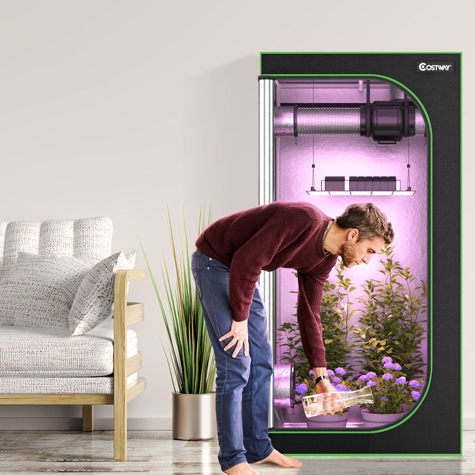 COSTWAY Gewächshaus Growzelt, mit Reißverschluss, für Indoor-Anbau