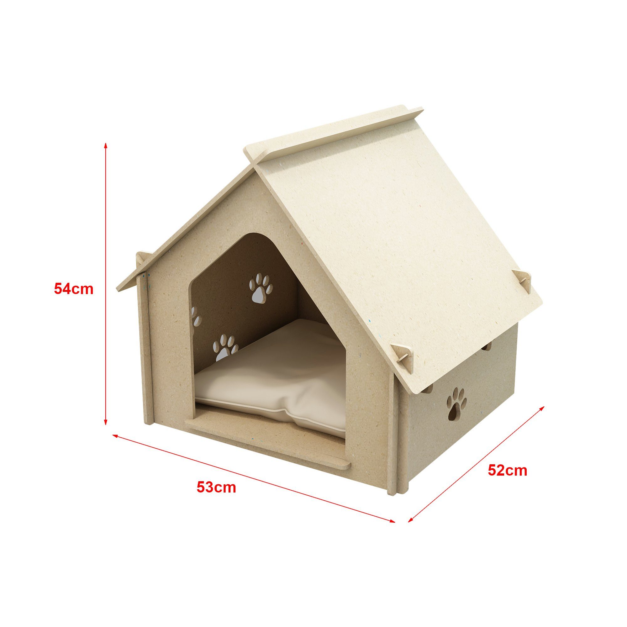 en.casa Hundehütte, Otterup Hundehaus 54x53x52cm aus Sperrholz Natur
