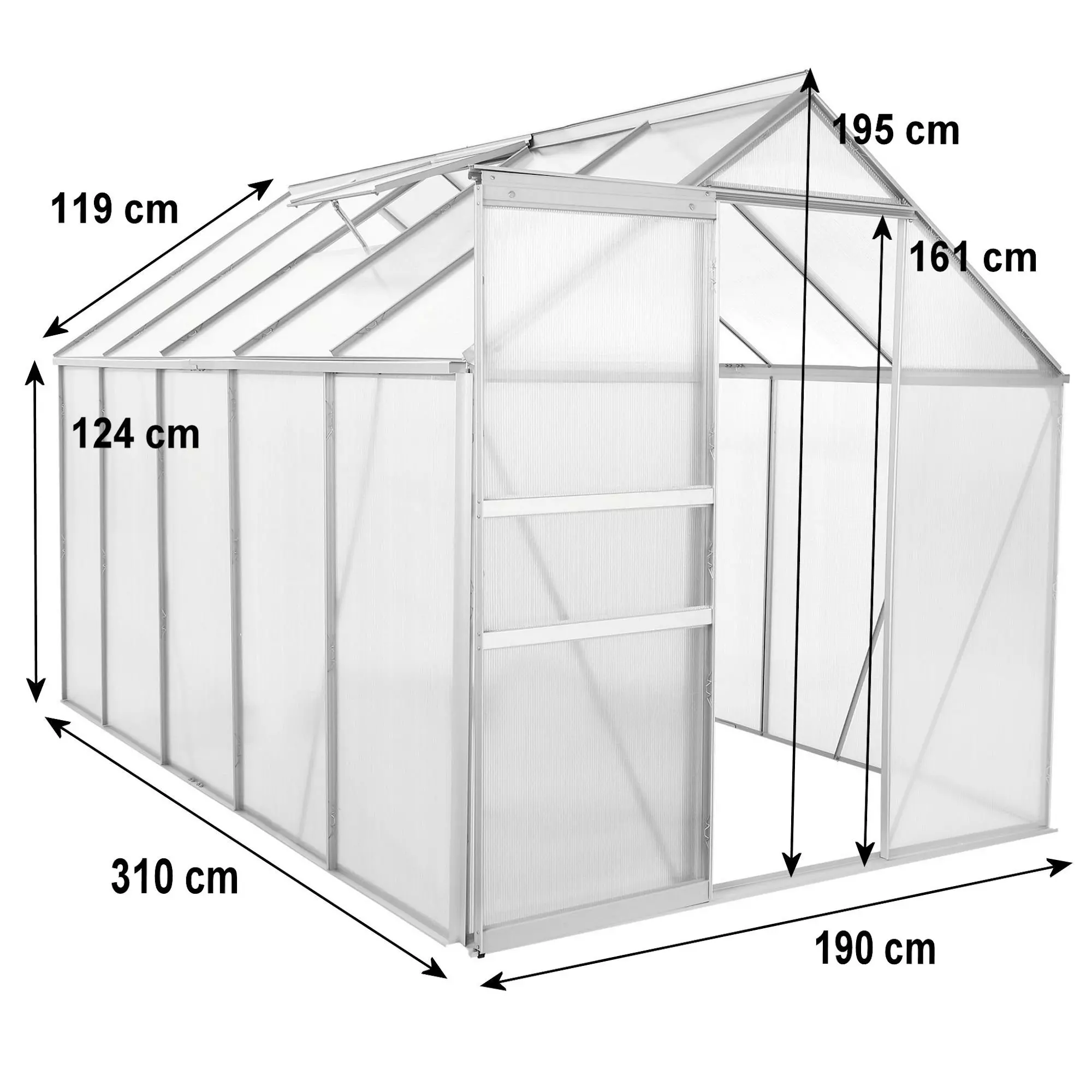 Zelsius Gewächshaus Zelsius Aluminium Gewächshaus SET, 310 x 190 cm, i, BxTxH: 190 x 310 x 190 cm