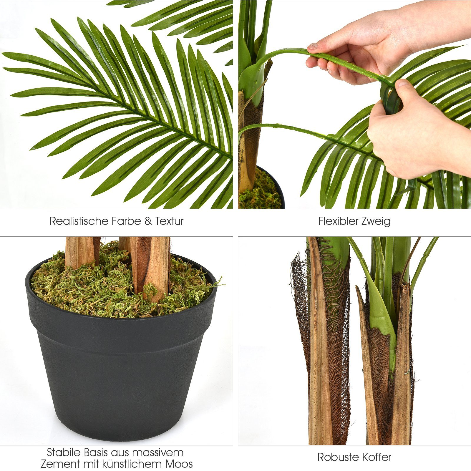 Kunstbaum Phoenix Palme, COSTWAY, Höhe 130 cm, mit Kunststoff-Topf