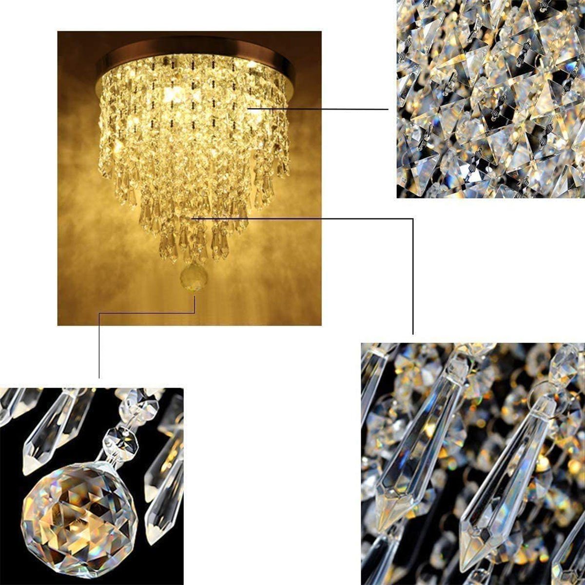 oyajia Deckenleuchte Edelstahl Kristall Kronleuchter Deckenleuchte, G9--3 Lampenfassung, LED wechselbar, Design im Chrom-Stil, 25cm x 32cm, für Schlafzimmer, Wohnzimmer, Esszimmer
