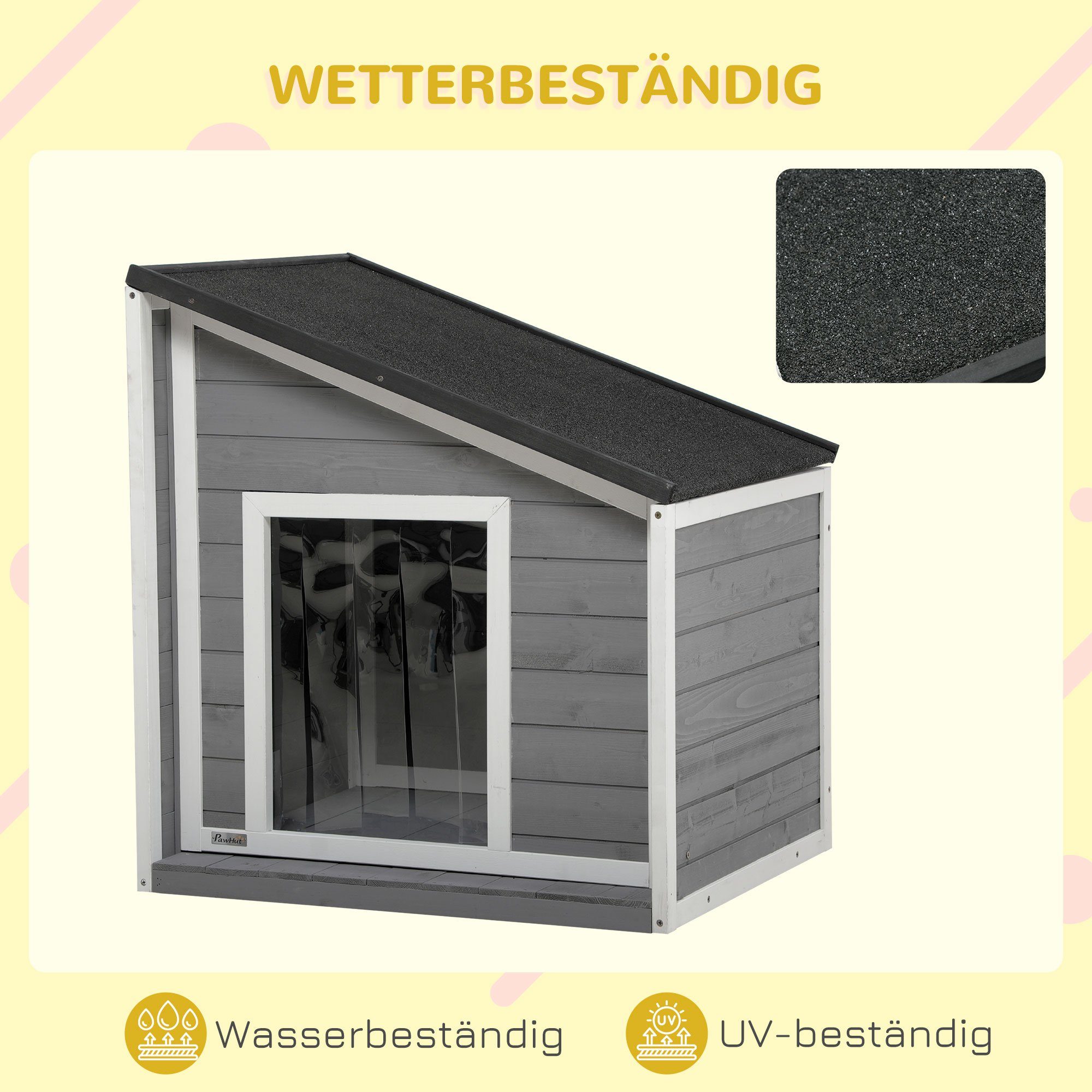 PawHut Hundehütte wetterbeständig, Asphaltdach, BxTxH: 71x58x53-77 cm