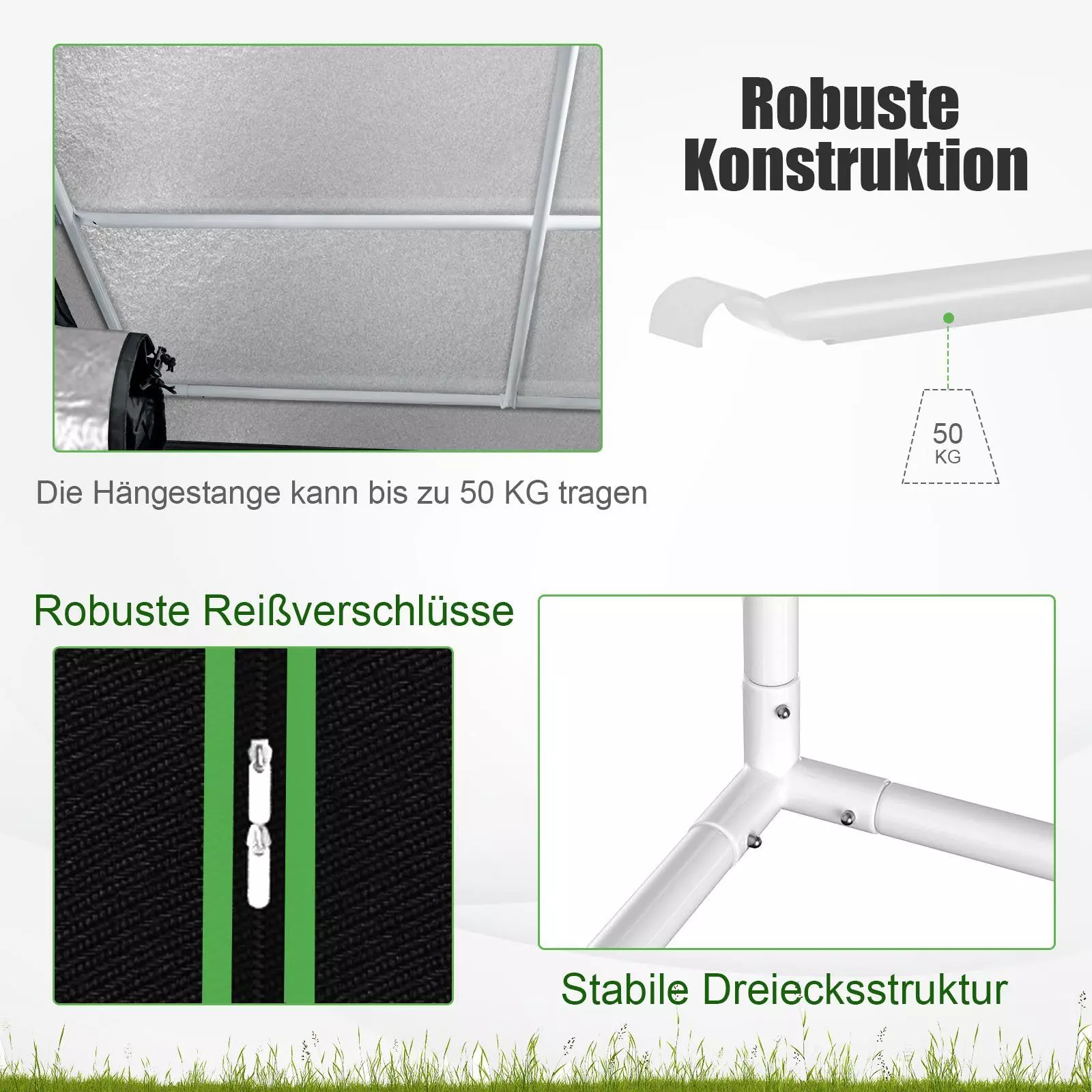 COSTWAY Gewächshaus Growzelt, mit Reißverschluss, für Indoor-Anbau