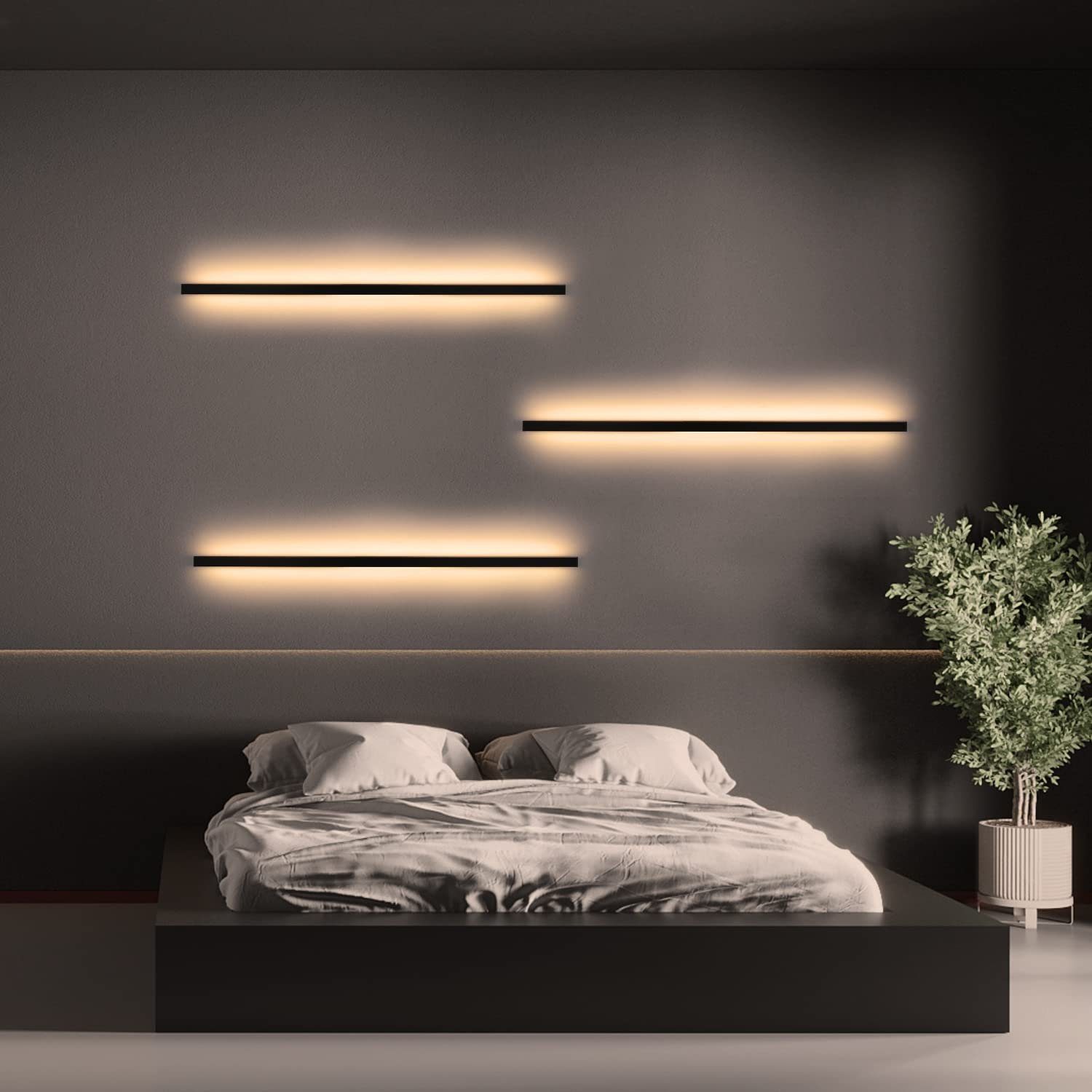 ZMH LED Wandleuchte innen Modern 27W Flur Schwarz Beleuchtung Wohn- Kinder- Schlafzimmer, LED fest integriert, 3000K warmweiß, 100CM