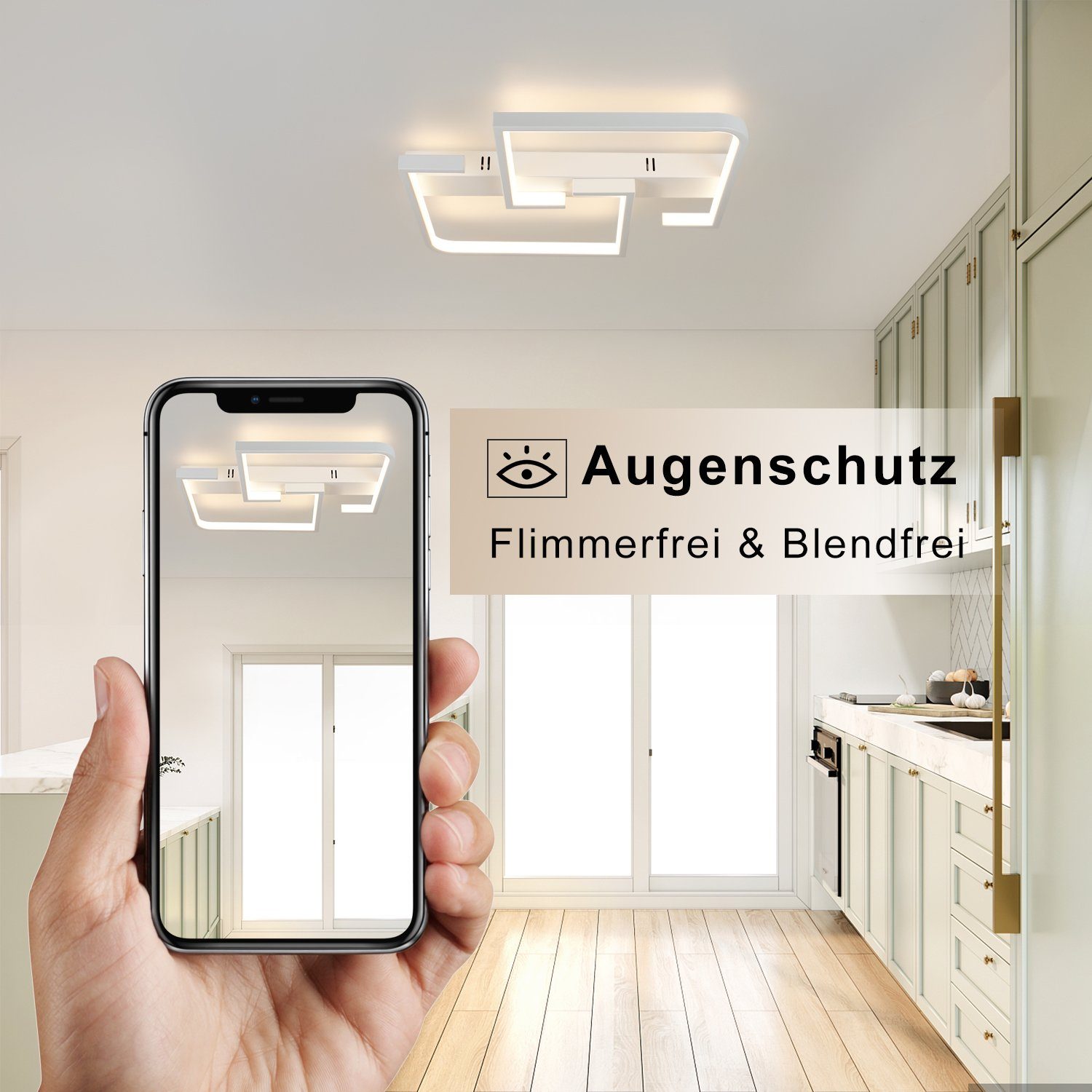 ZMH LED Deckenleuchte Deckenlampe dimmbar mit Fernbedienung für Schlafzimmer Flur, Hochwertige Lampenperlen, LED fest integriert, 3000-6500k, Weiß