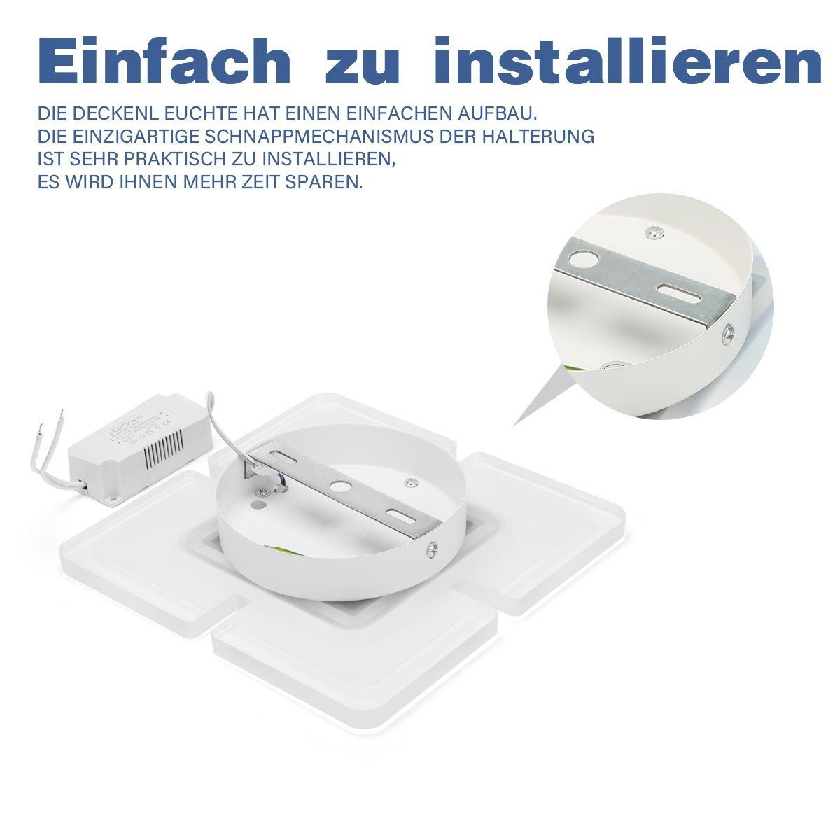 iscooter Deckenleuchte LED Deckenleuchte, Wohnzimmer Schlafzimmer moderne Acryl Deckenlampe, LED fest integriert, Tageslichtweiß, Ultraslim Deckenleuchte, 20x20 cm, 2500K-5500K, ultraflach Wohnzimmer Panel Deckenleuchte, Silber Flurlampe