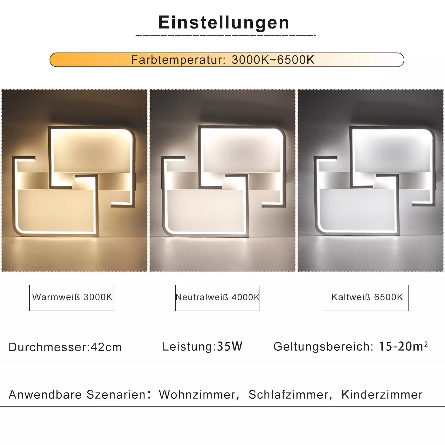 ZMH LED Deckenleuchte Deckenlampe dimmbar mit Fernbedienung für Schlafzimmer Flur, Hochwertige Lampenperlen, LED fest integriert, 3000-6500k, Weiß