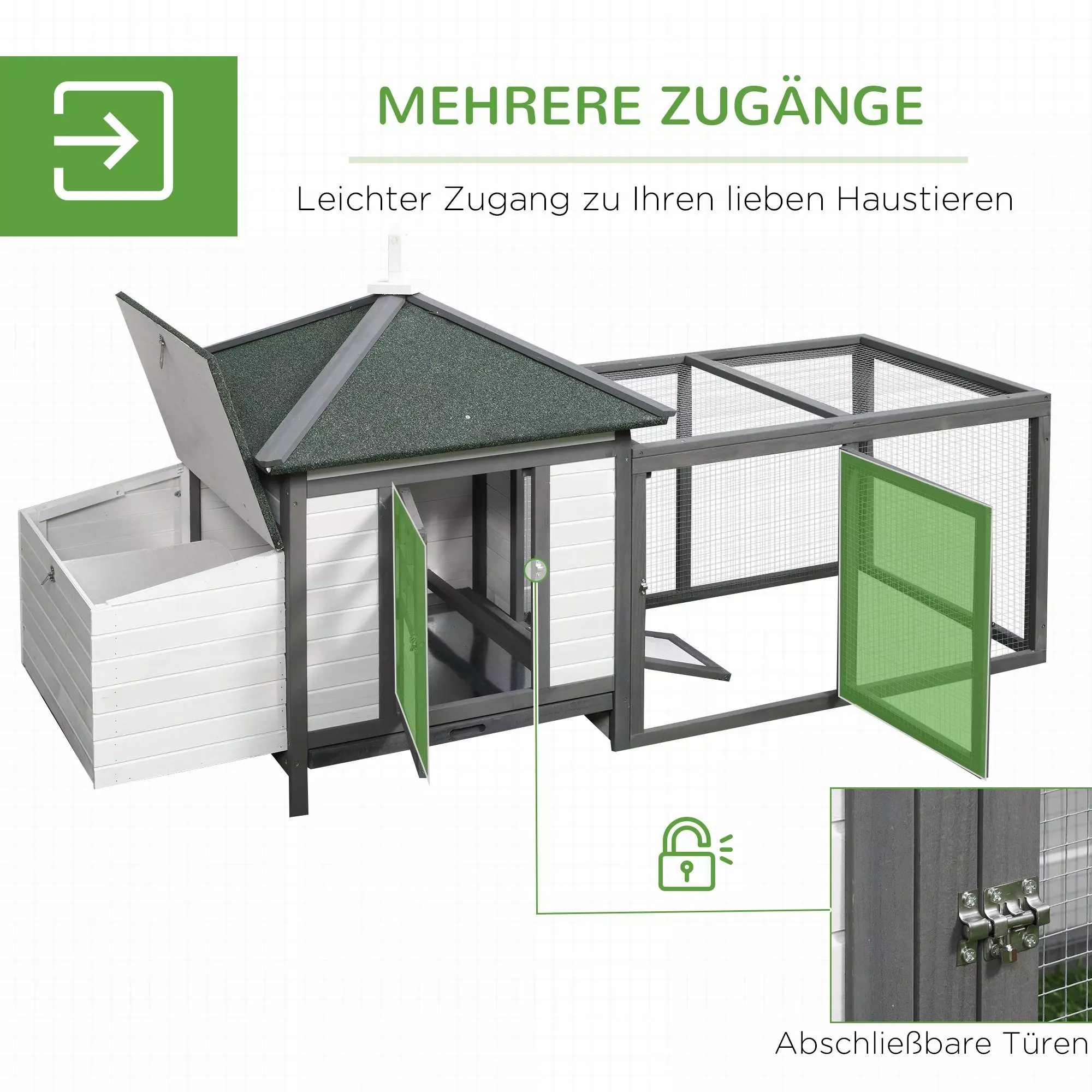 PawHut Hühnerstall Zwerghühnerstall, BxTxH: 196x76x97 cm