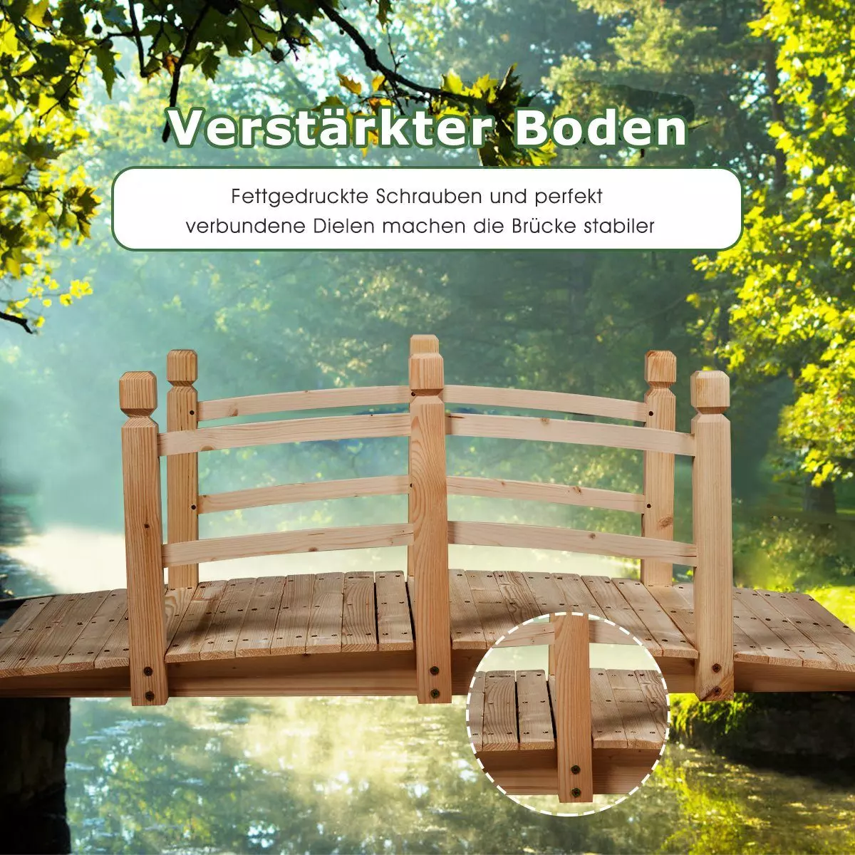 COSTWAY Zierbrücke, Holzbrücke, Gartenbrücke, Dekobrücke, 150 x 67 x 55 cm