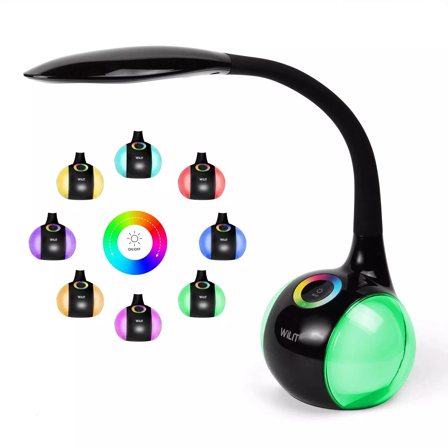 WILIT LED Tischleuchte 5W LED Schreibtischlampe Kinder Nachttischlampe Touch Dimmbar, LED fest integriert, Neutralweiß, Stufenlos Einstellbares Farblicht und 3 Helligkeitsstufen