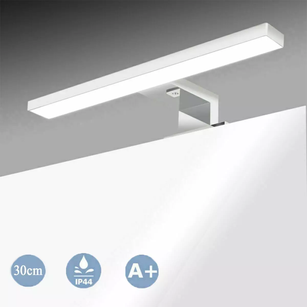 LETGOSPT Wandleuchte LED Spiegelleuchte, 30cm 60cm LED Spiegellampe, LED fest integriert, Kaltweiß, Aufbauleuchte + Klemmleuchte, Aluminium, Schminklicht, Schrank-Beleuchtung 230V 650 IP44