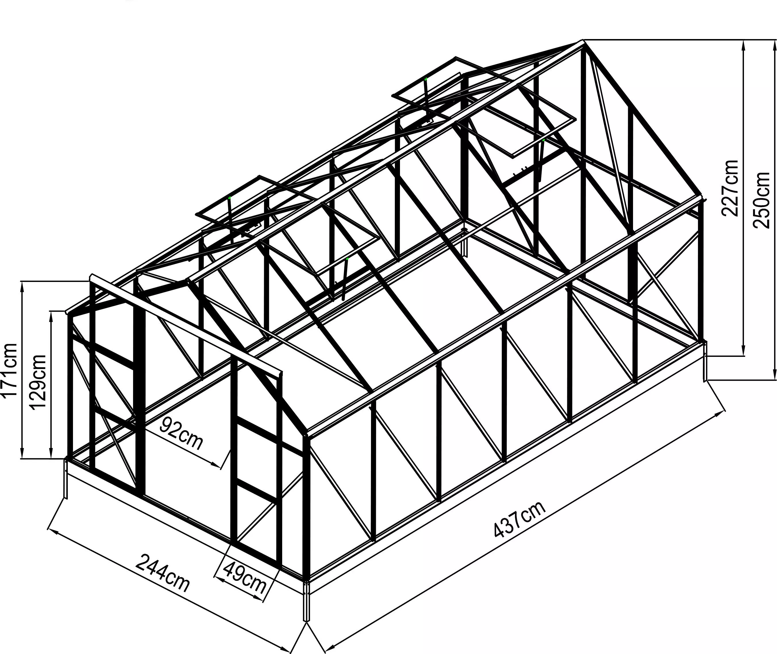KONIFERA Gewächshaus Asti 4300, BxTxH: 244 x 437 x 215 cm, 6 mm Wandstärke, Komplett-Set