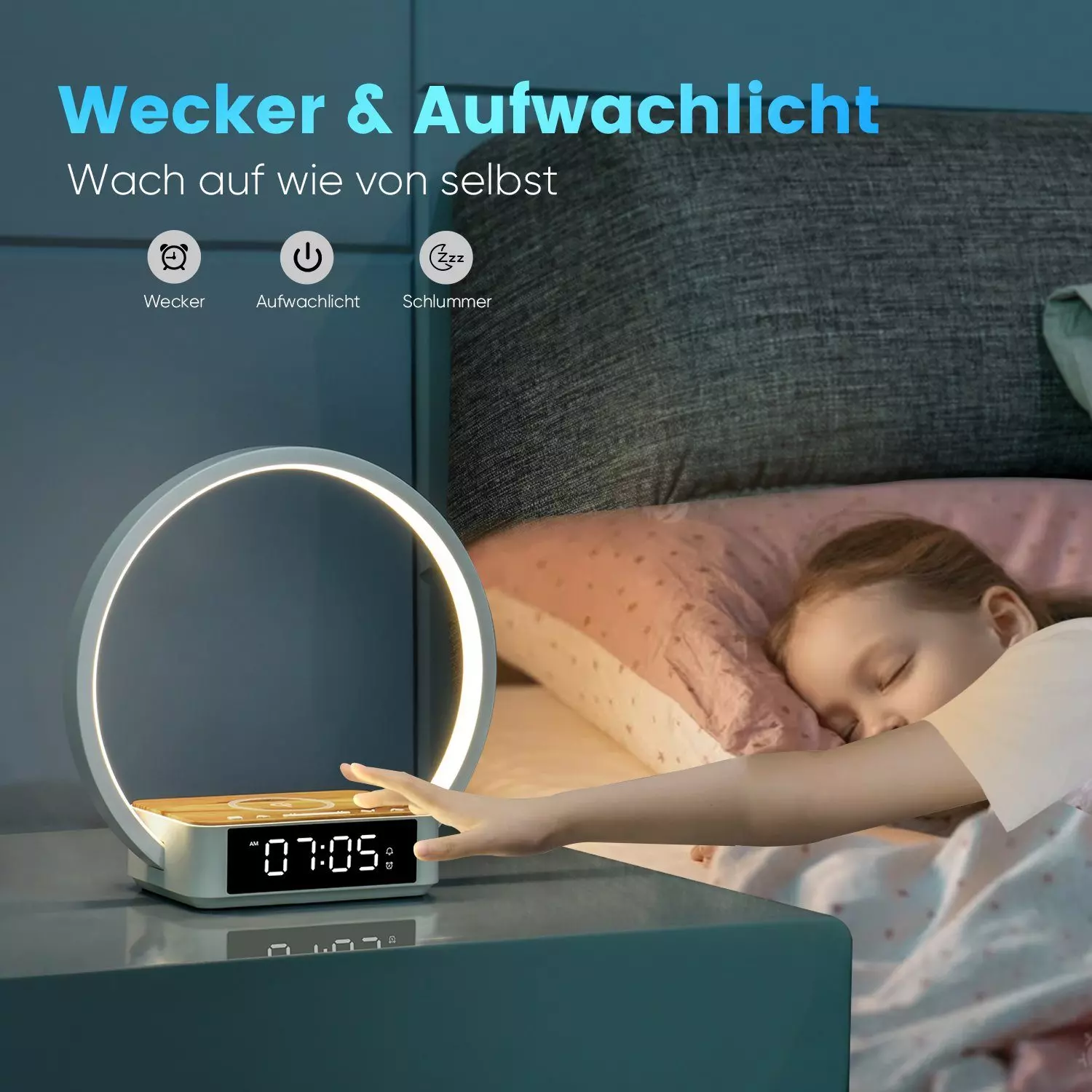 WILIT LED Tischleuchte Tischlampe Schlafzimmer Lampe Nachttisch mit Ladefunktion Kabellos, 10W kabelloses Ladegerät, LED fest integriert, Neutralweiß, Aufwachlicht, Wecker, Zeitanzeige und 3 Helligkeitsstufen dimmbar