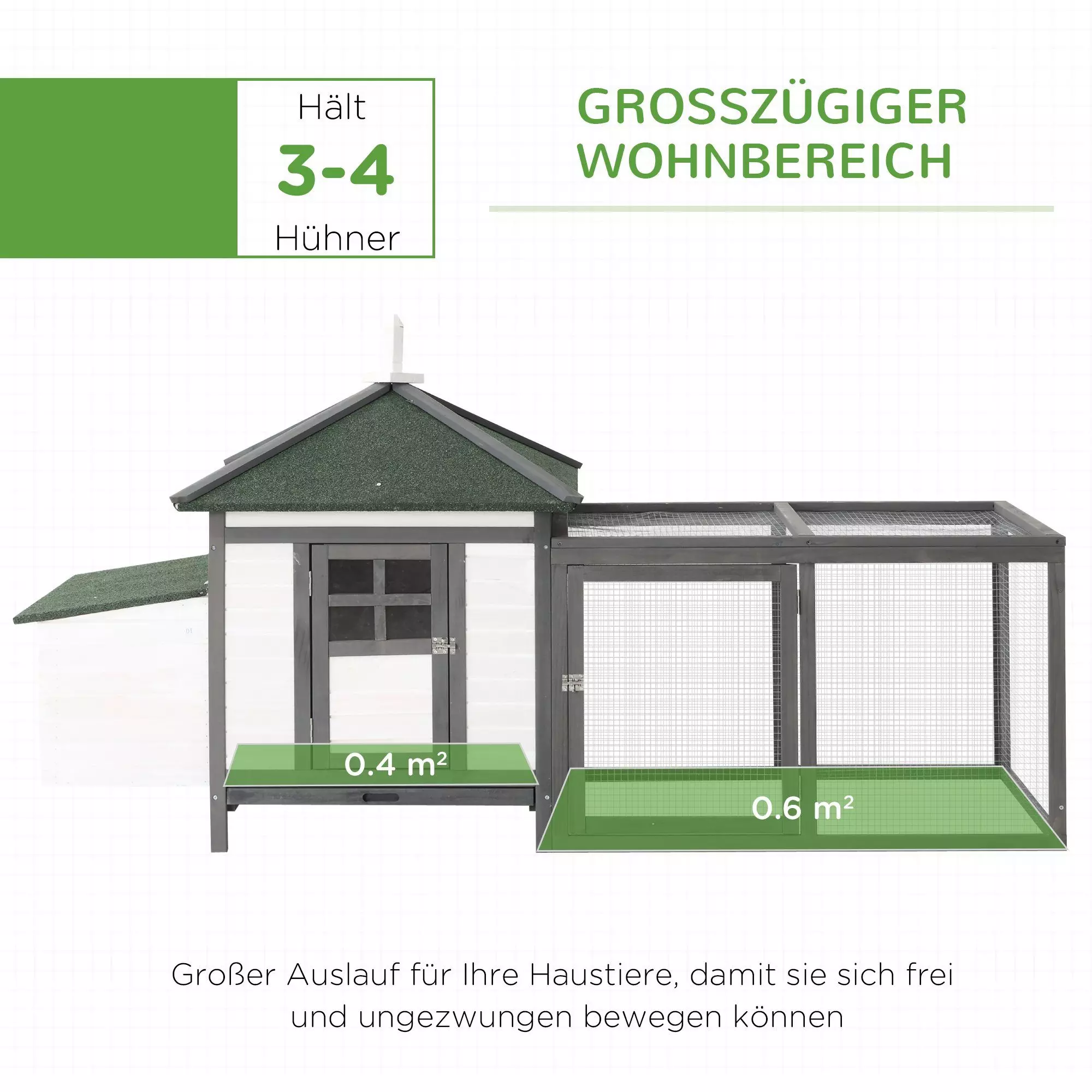 PawHut Hühnerstall Zwerghühnerstall, BxTxH: 196x76x97 cm